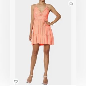 NWOT Zenana neon coral crochet lace cami dress size medium